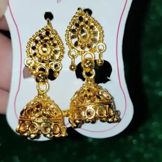 1 Pair Golden Antique Jhumke | Traditional Indian Earrings for Women