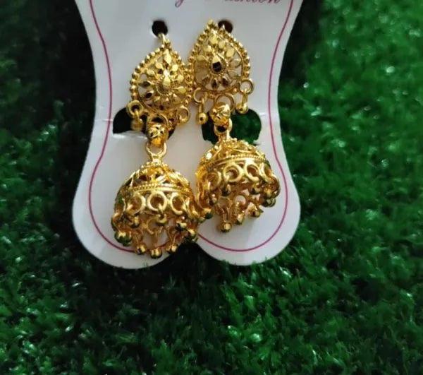 1 Pair Golden Antique Jhumke | Traditional Indian Earrings for Women