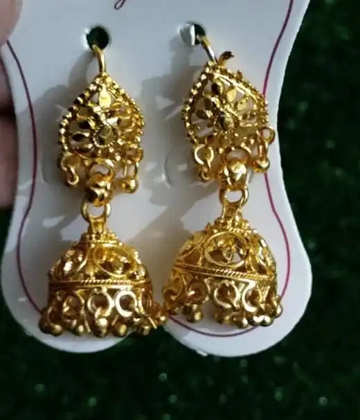 1 Pair Golden Antique Jhumke | Traditional Indian Earrings for Women