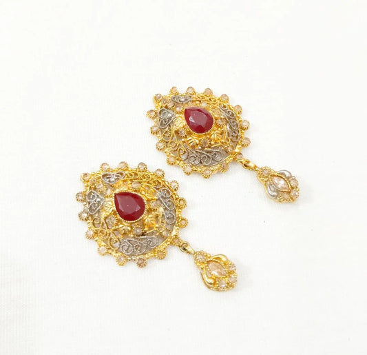 Hyderabadi Gold Plated Earrings – 2 Pcs in Maroon