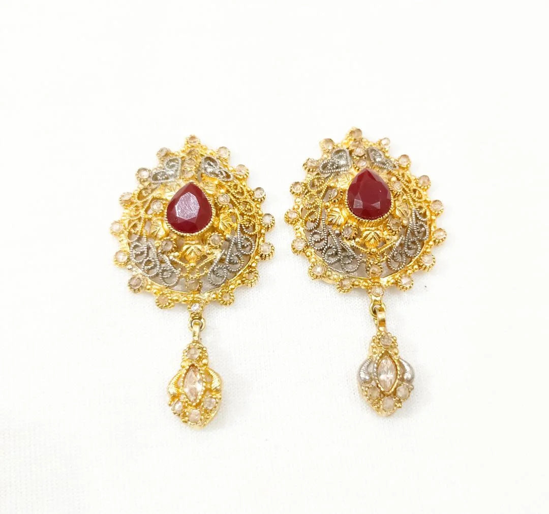 Hyderabadi Gold Plated Earrings – 2 Pcs in Maroon