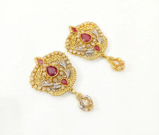 Stunning Maroon Gold Plated Earrings – 2 Pcs Set