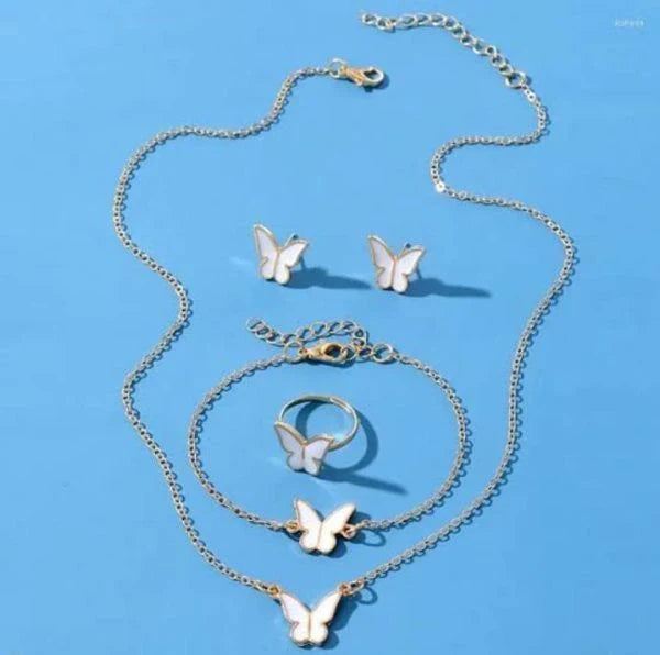 Butterfly Jewelry Set – Pack of 4 (Earrings, Ring, Bracelet, and Necklace)