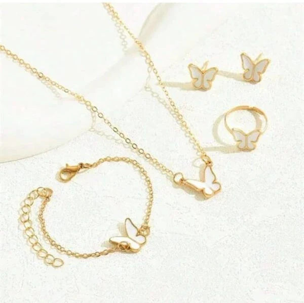 Butterfly Jewelry Set – Pack of 4 (Earrings, Ring, Bracelet, and Necklace)