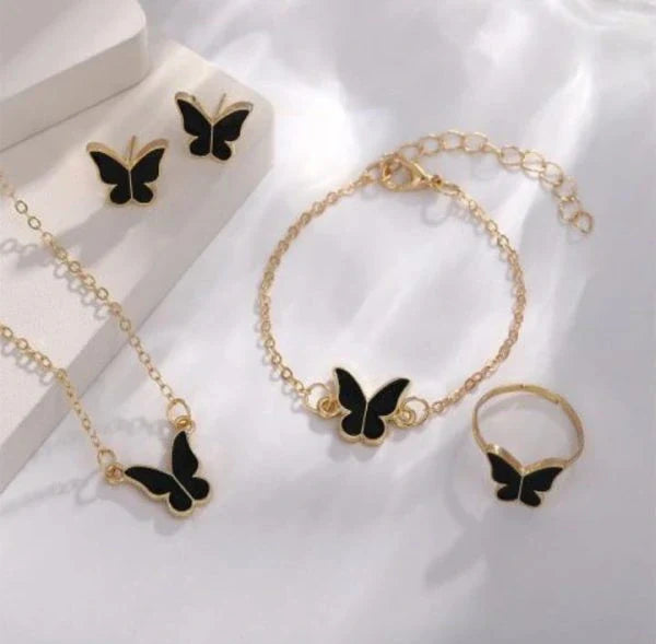 Butterfly Jewelry Set – Pack of 4 (Earrings, Ring, Bracelet, and Necklace)