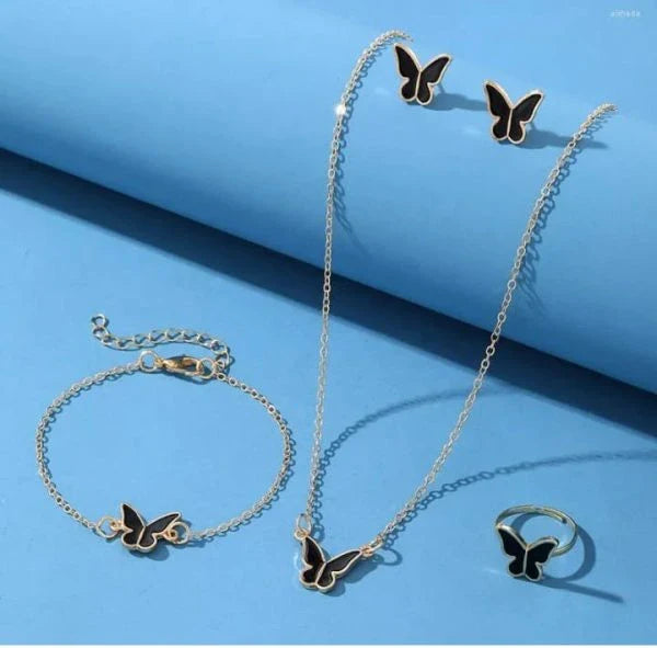 Butterfly Jewelry Set – Pack of 4 (Earrings, Ring, Bracelet, and Necklace)