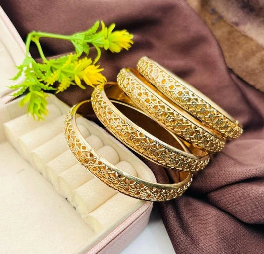 Golden Elegant Bangles 2 Pcs Set | Traditional Indian Jewelry with Intricate Design