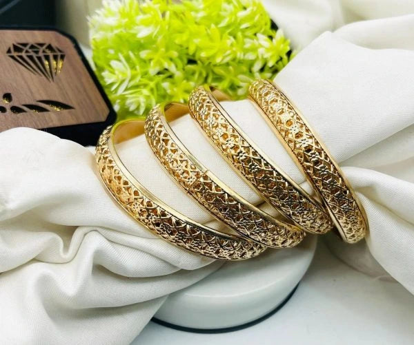 Golden Elegant Bangles 2 Pcs Set | Traditional Indian Jewelry with Intricate Design