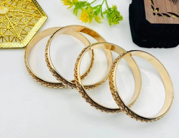 Golden Elegant Bangles 2 Pcs Set | Traditional Indian Jewelry with Intricate Design