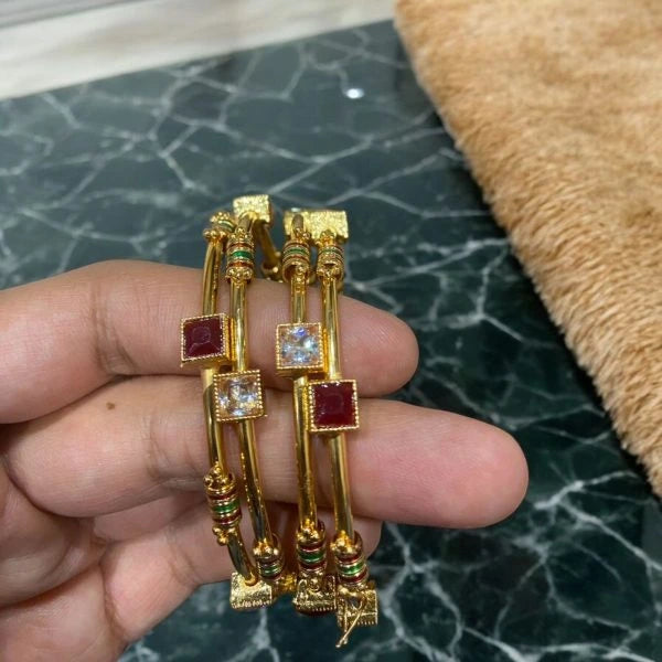 Indian Gold Plated AD Zircon Meenakari Bangles for Women