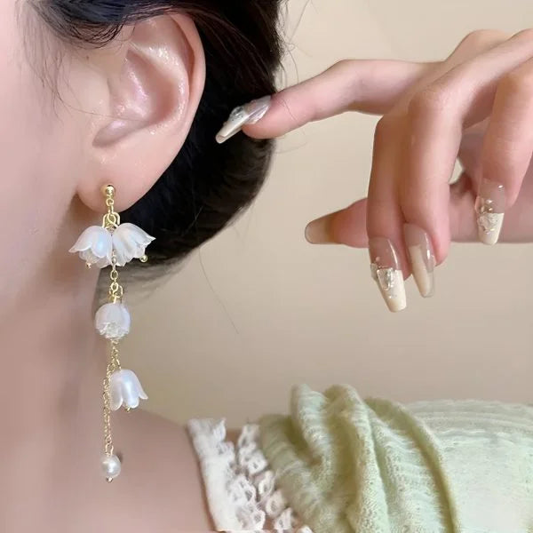 Elegant Pearl &amp; Flower Drop Earrings for Women &amp; Girls