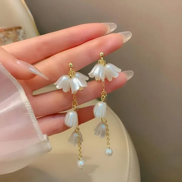 Elegant Pearl &amp; Flower Drop Earrings for Women &amp; Girls