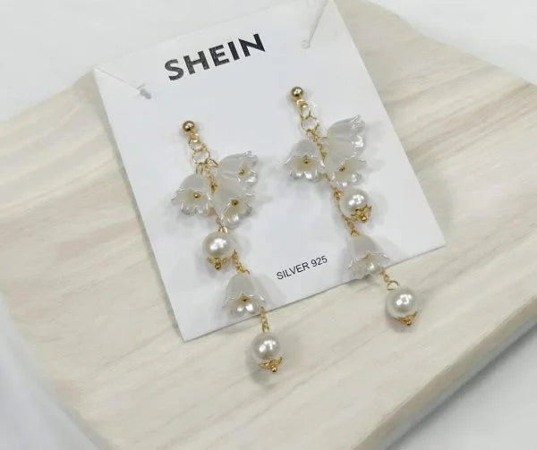 Elegant Pearl &amp; Flower Drop Earrings for Women &amp; Girls