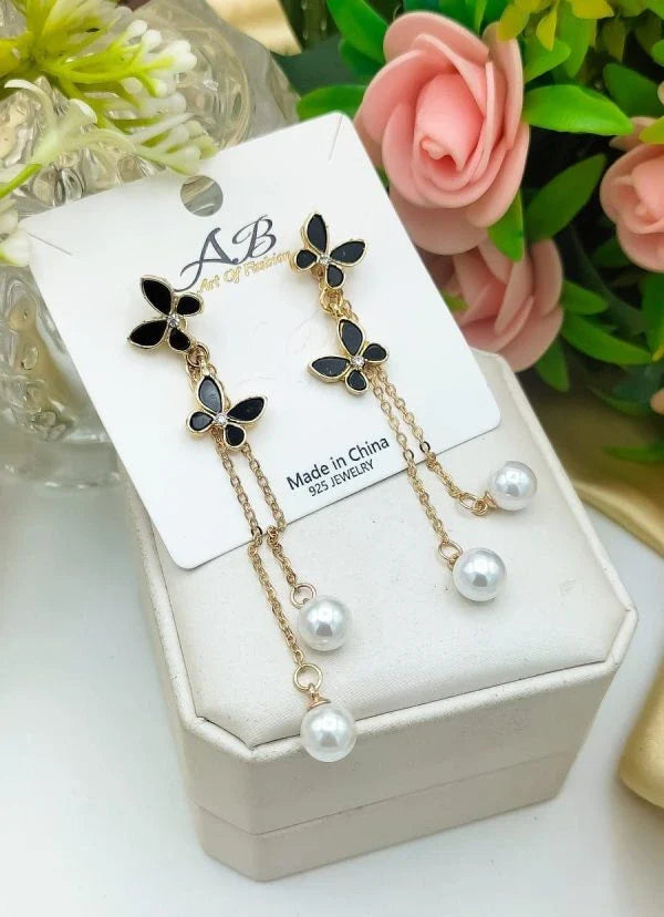 Elegant Pearl Butterfly Tassel Earrings – Unique Design for Women