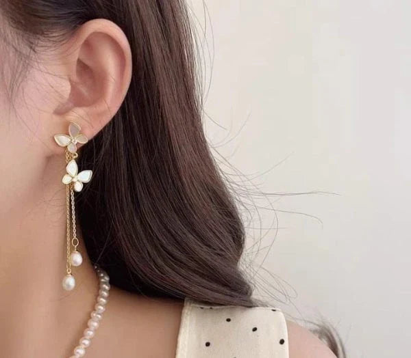 Elegant Pearl Butterfly Tassel Earrings – Unique Design for Women