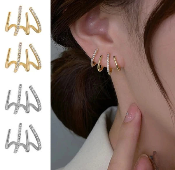 W-Shape Zircon Korean Earring – Cuff Earrings with Multiple Piercing Look for Women